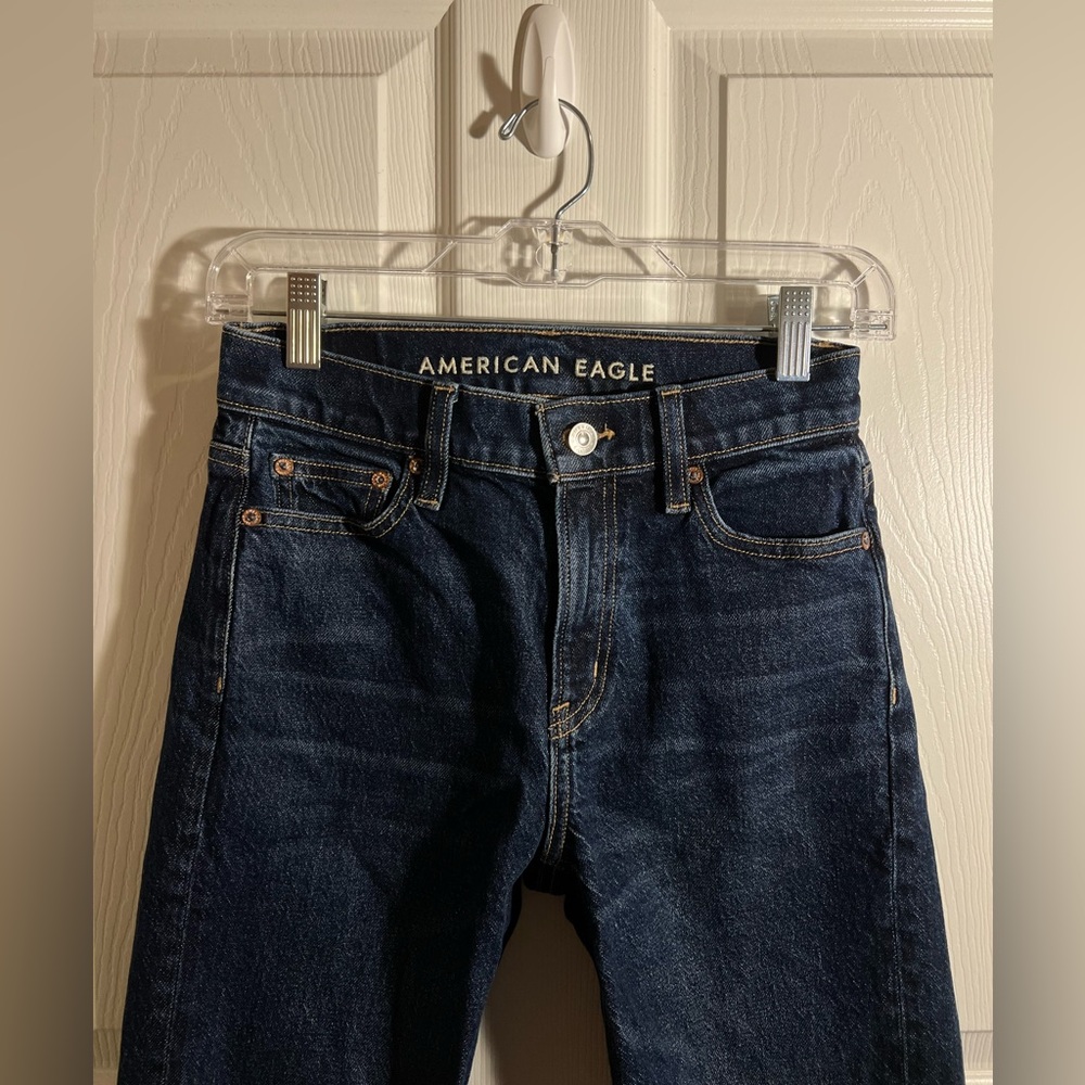 000 regular navy blue super high rise ankle straight american eagle jeans.